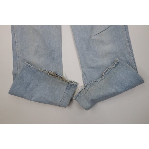 Vintage 70s Hang Ten Surfing Mens 32x32 Distressed Bell Bottoms Denim Jeans Blue - Picture 5 of 16